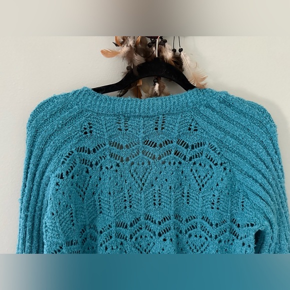 Dreamers by Debut Women’s Size S Turquoise Cropped Cardigan Sweater Soft Knit - Picture 11 of 13